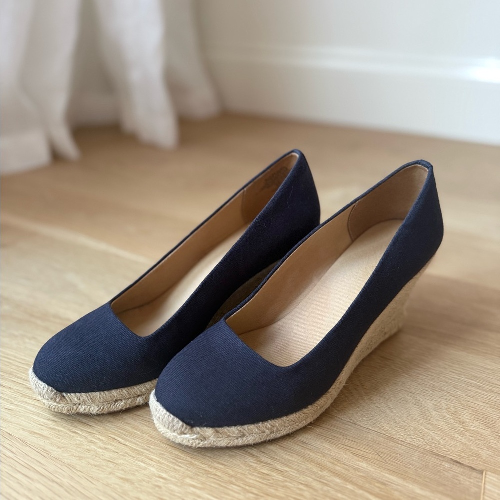 J. Crew Factory Classic Navy Espadrille Wedge Pumps - Women - Picture 2 of 7